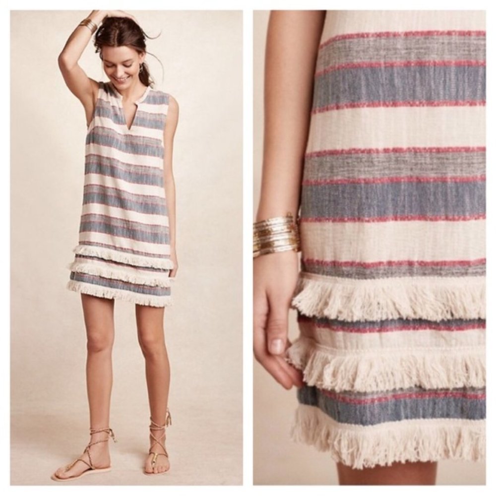Anthro Holding Horses Fringe Striped Shift Dress
